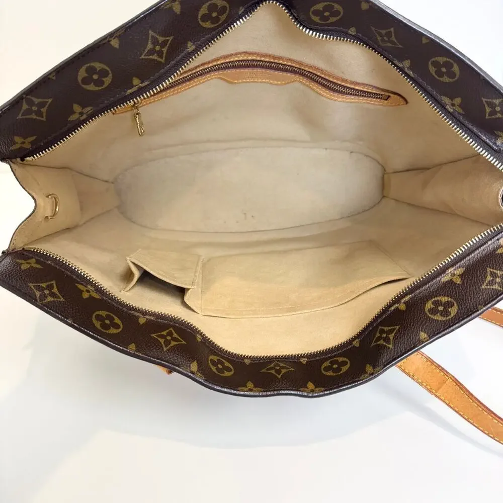 Louis Vuitton Brown Monogram Leather Trim Babylone Tote Bag LV Tan Shoulder Bag